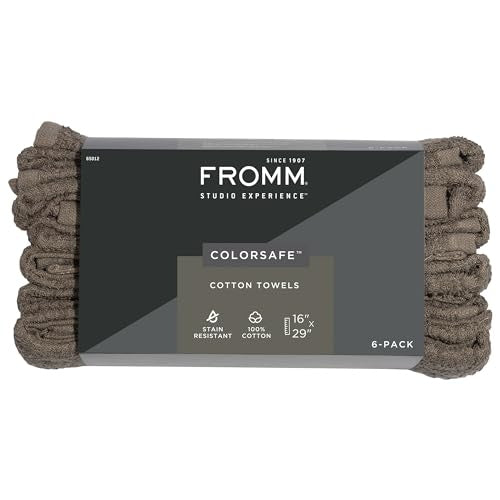 Fromm ColorSafe 100% Cotton Bleach Proof Salon Hair Towels for Hairstylists, Barbers, Spa, Gym in Brown, 16" by 29", 6 Count Absorbent Stain Resistant | 65012