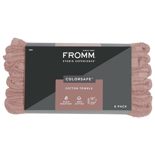 Fromm ColorSafe 100% Cotton Bleach Proof Salon Hair Towels for Hairstylists, Barbers, Spa, Gym in Terracotta, 16" by 29", 6 Count Absorbent Stain Resi