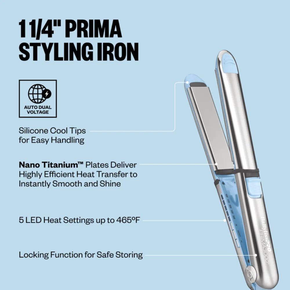 BABYLISSPRO NANO TITANIUM LIMITED EDITION PRIMA3000 1¼” STYLING IRON ICED BLUE | BNT3000TLB