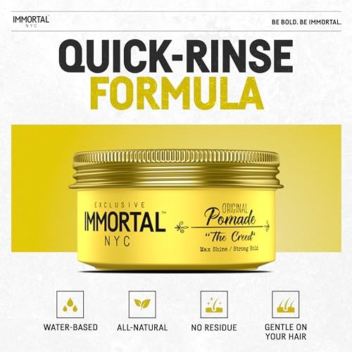 Immortal NYC the Creed Hair Pomade - Strong Hold - Max Shine All Natural Water-Based Pomade for Men - No Residue, All Hair Types