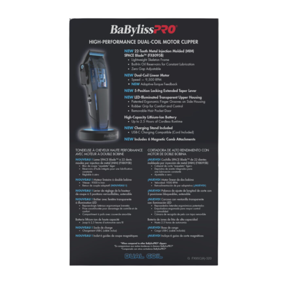 BaBylissPRO High-Performance Dual-Coil Motor Cordless Clipper | FX95C