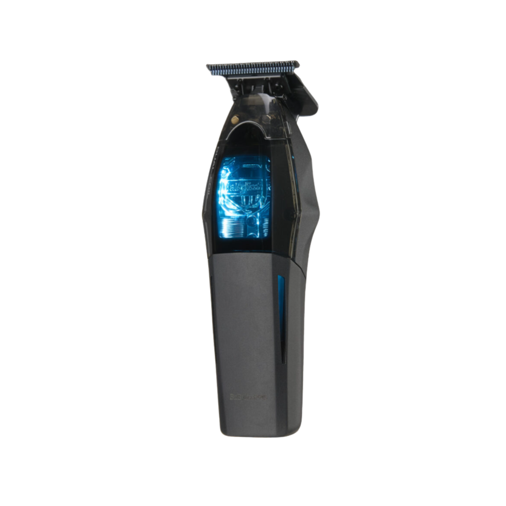 Dual Coil Trimmer Black and blue hair trimmer on a white background