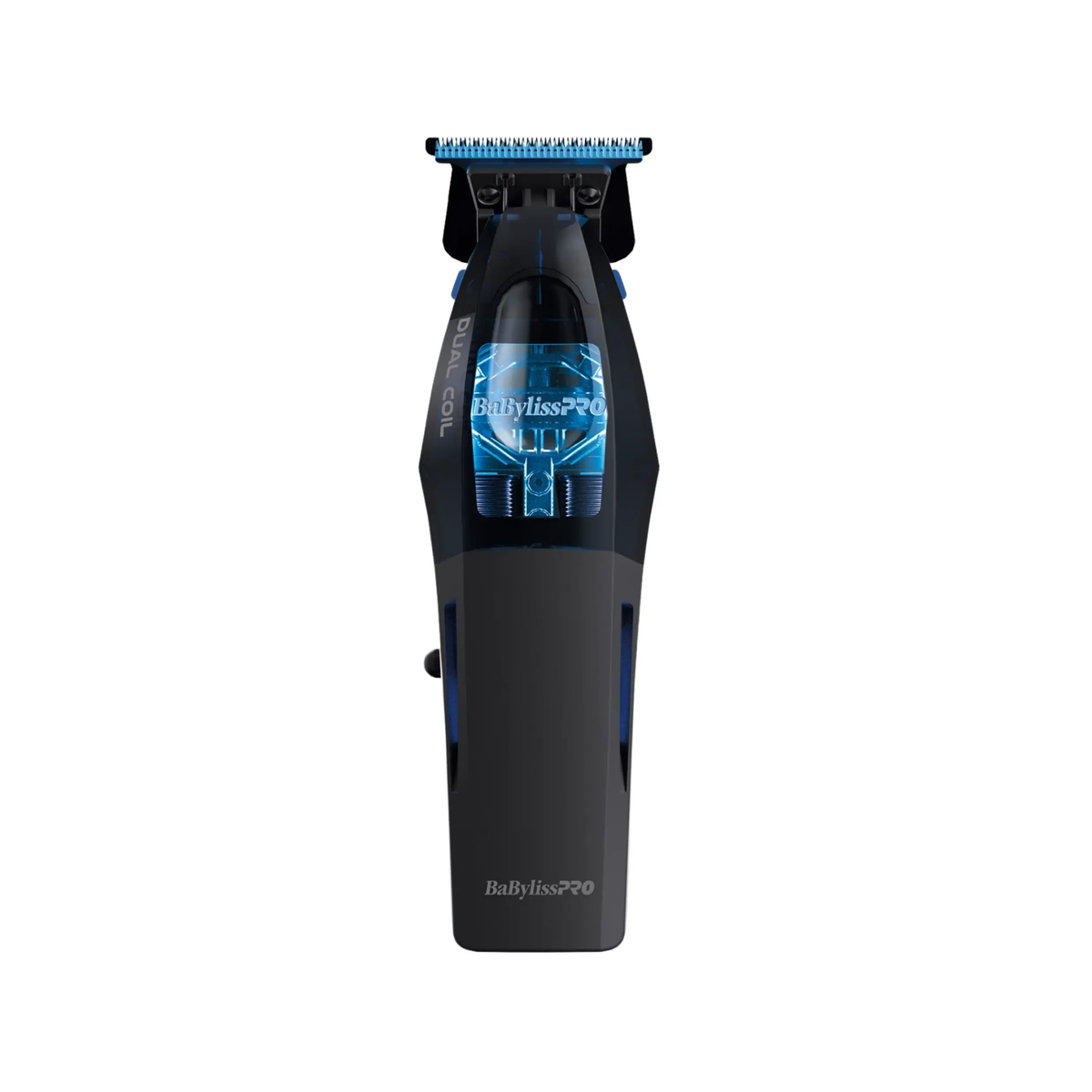 Dual Coil Black and blue hair trimmer on a white background