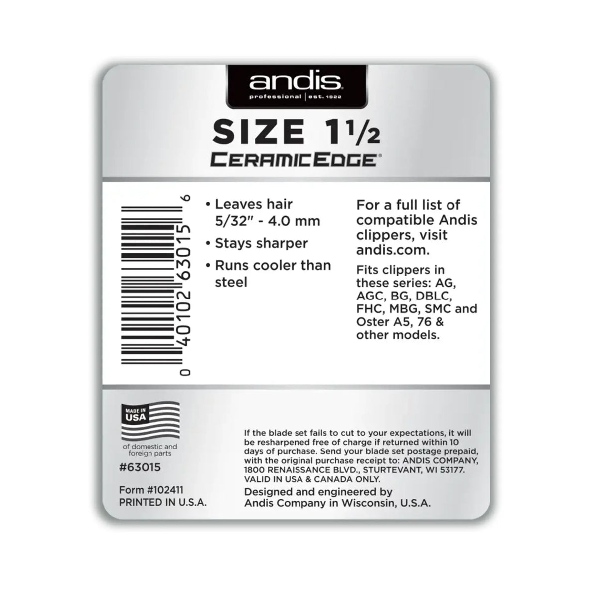 ANDIS CERAMICEDGE BLADE #1 1/2 | 63015