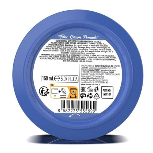 Immortal NYC Fiber Cream Hair Pomade - Flex Strong Hold - Low Shine All Natural Water-Based Cream Pomade for Men - No Residue, All Hair Types