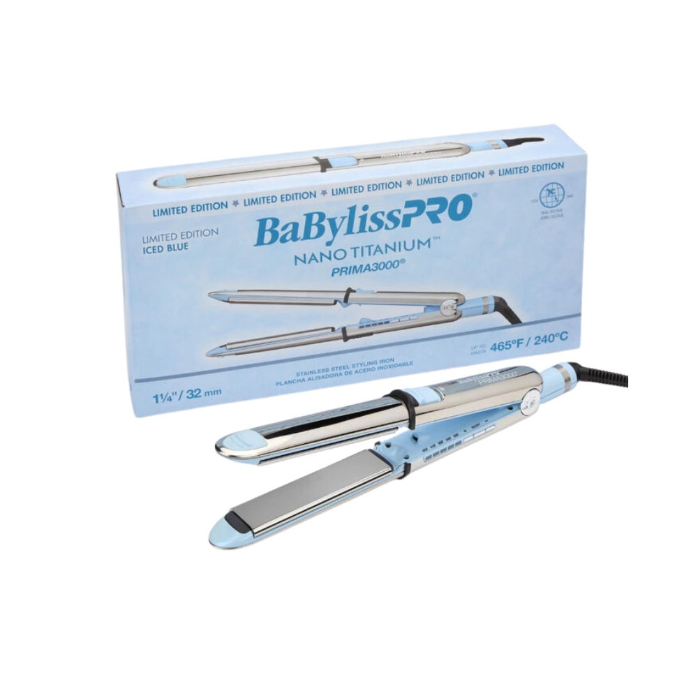 BABYLISSPRO NANO TITANIUM LIMITED EDITION PRIMA3000 1¼” STYLING IRON ICED BLUE | BNT3000TLB