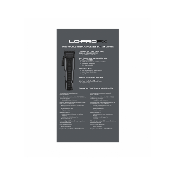 BaBylissPRO FXONE LO-PROFX Clipper & Trimmer Black | FX829MBLT, FX729MBLT (BATTERY INCLUDED)