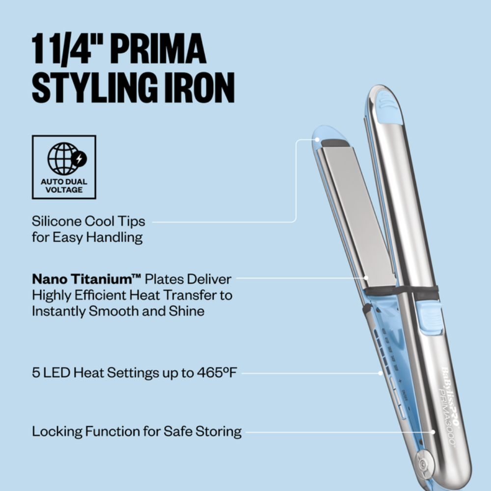 BABYLISSPRO NANO TITANIUM LIMITED EDITION PRIMA3000 1¼” STYLING IRON ICED BLUE | BNT3000TLB