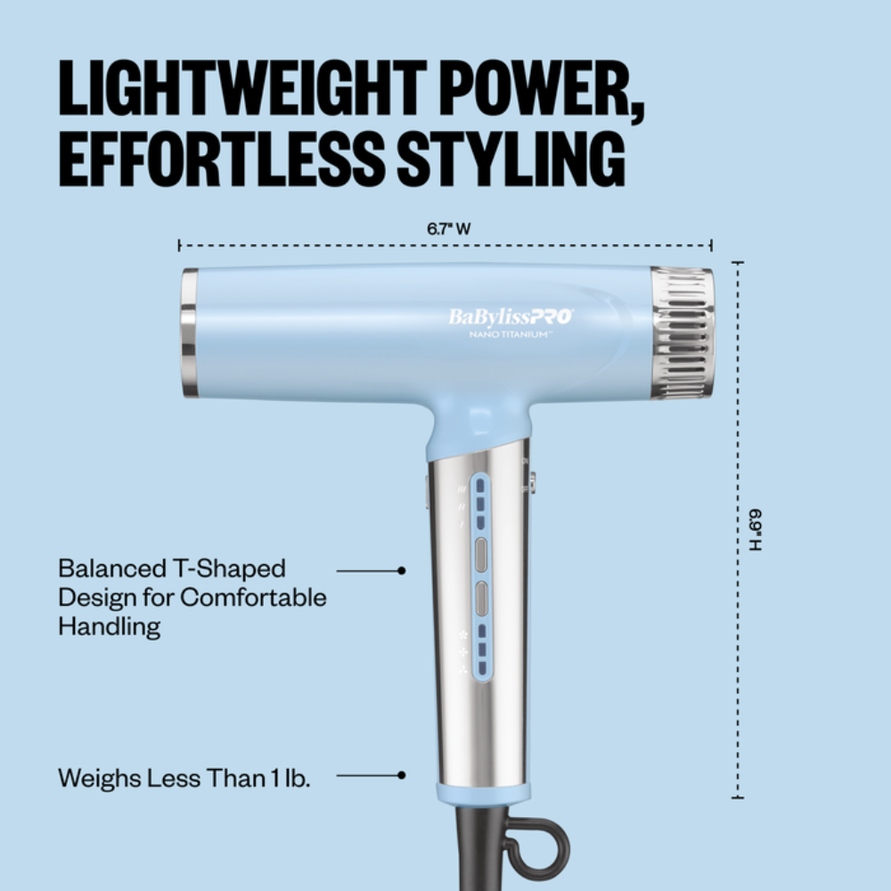 BABYLISSPRO NANO TITANIUM LIMITED EDITION NANO LIGHT ICONIC DRYER ICED BLUE | BNTC9200LB