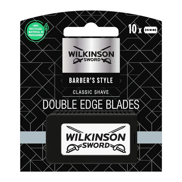 Wilkinson Sword Barber's Style for Men  Double Edge  Premium Stainless Steel Safety Blades  10 X Razor Blade Refills, Silver, 10.0 Count