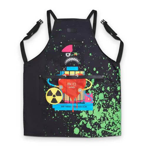 STYLECRAFT WATER-REPELLENT BARBER/SALON APRON WITH ADJUSTABLE STRAPS IN RADIOACTIVE BLACK | SC338B