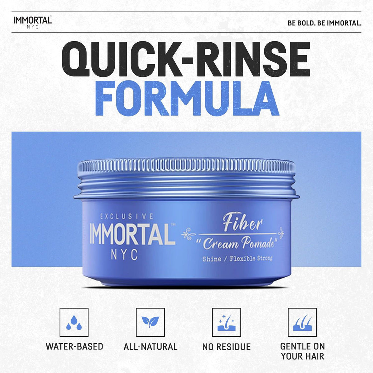 Immortal NYC Fiber Cream Hair Pomade - Flex Strong Hold - Low Shine All Natural Water-Based Cream Pomade for Men - No Residue, All Hair Types
