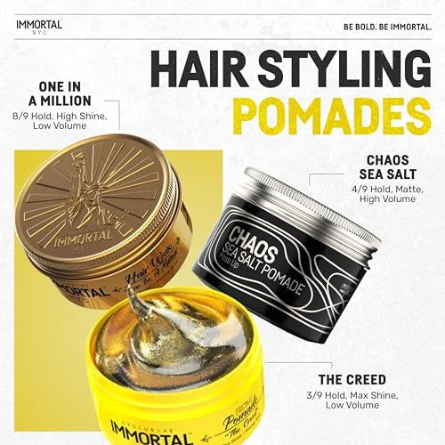 Immortal NYC the Creed Hair Pomade - Strong Hold - Max Shine All Natural Water-Based Pomade for Men - No Residue, All Hair Types