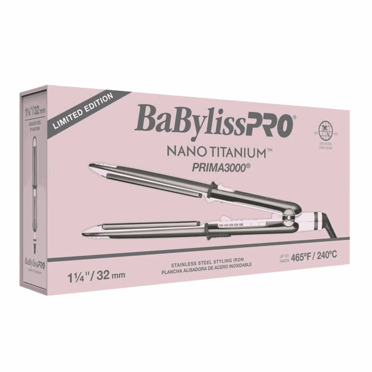 BABYLISSPRO NANO TITANIUM LIMITED EDITION 1.25" PRIMA3000 STAINLESS STEEL STYLING IRON | BNT3000TPK