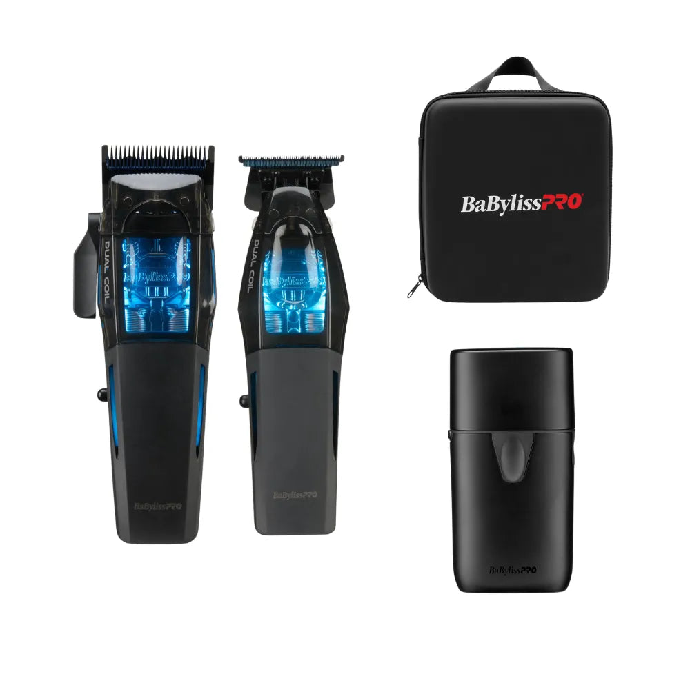 BABYLISSPRO DUAL-COIL CLIPPER & TRIMMER SET + FREE UVFOIL SINGLE FOIL SHAVER & TRAVELING CASE | FX95C, FC95T, FXLFS1MB, BBPROCASE