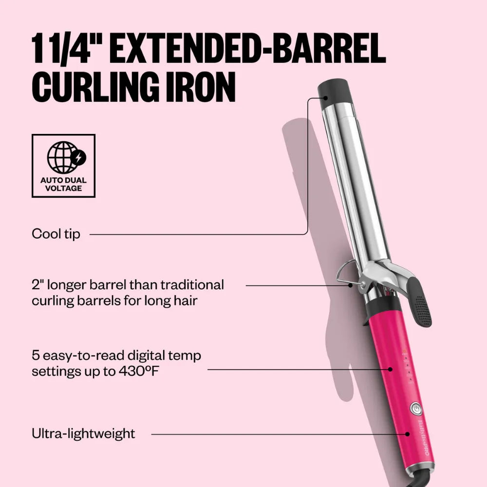 BABYLISSPRO EXTENDED BARREL CURLING IRON 1 1/4" PINK RUSH | BNTW125XLHP