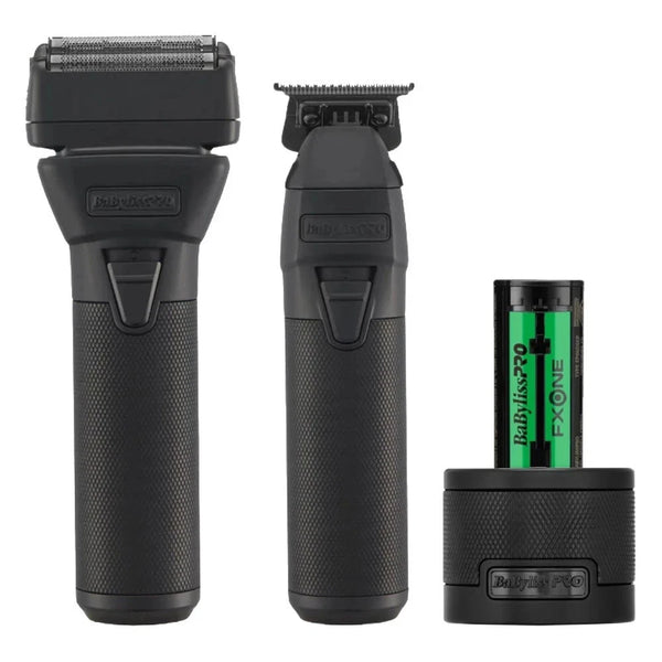 BaBylissPRO FXONE matte black trimmer and double foil shaver kit with rechargeable battery for professional barber use