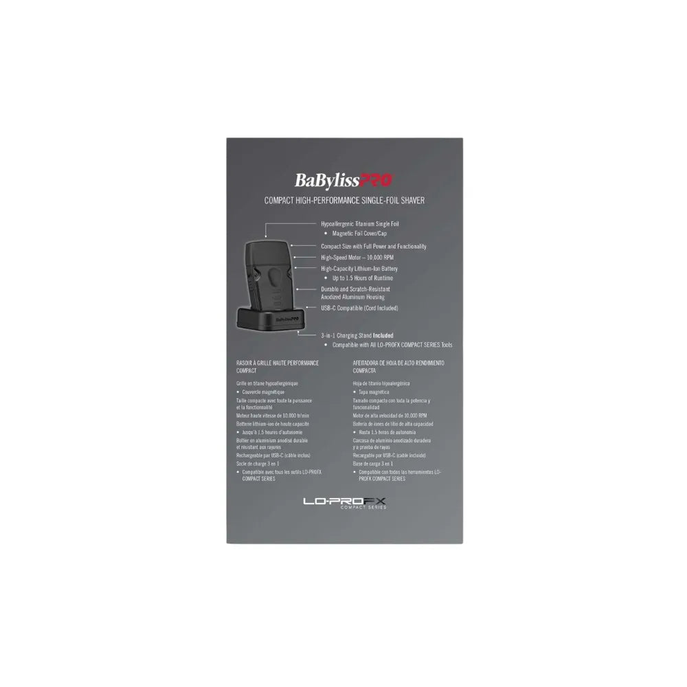 BABYLISSPRO LO-PROFX COMPACT SINGLE-FOIL SHAVER MATTE BLACK | FXLPFS1MB