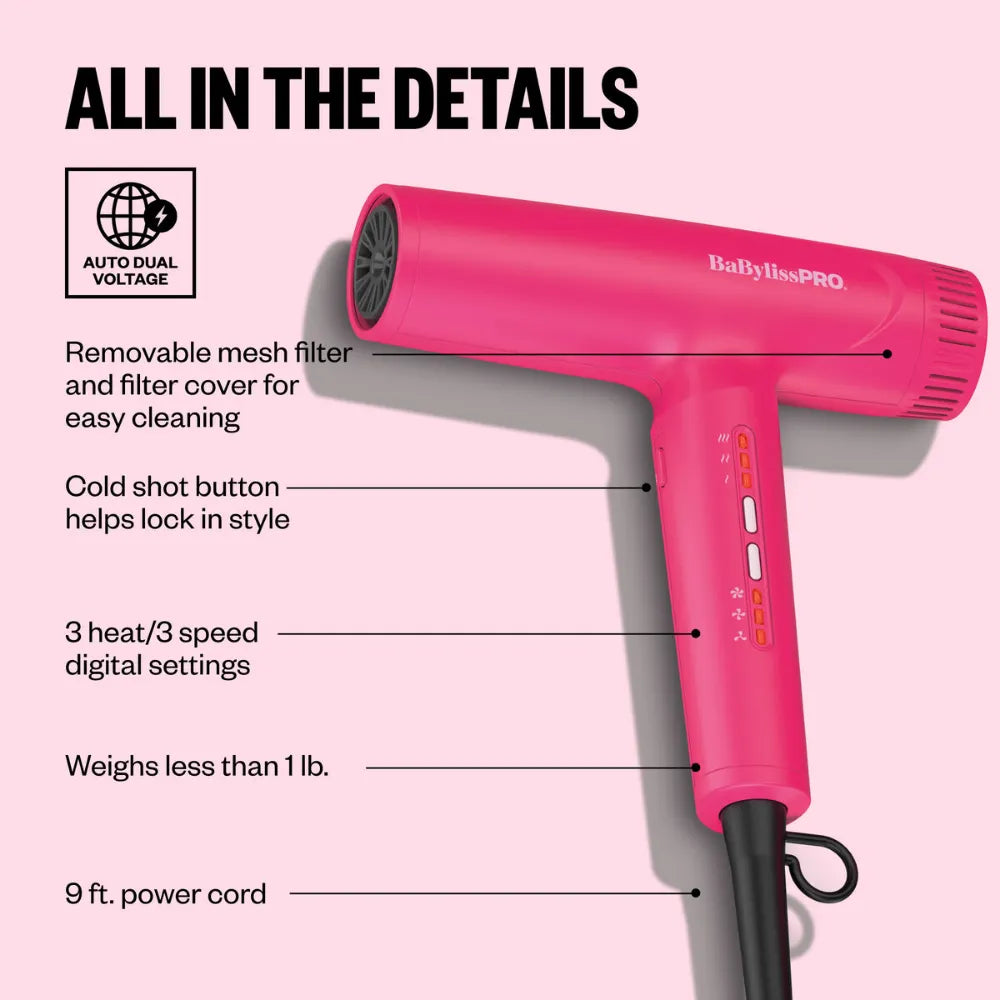BABYLISSPRO NANO LIGHT IONIC DRYER PINK RUSH | BNTC9200HP - PRE-ORDER
