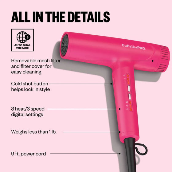 BABYLISSPRO NANO LIGHT IONIC DRYER PINK RUSH | BNTC9200HP