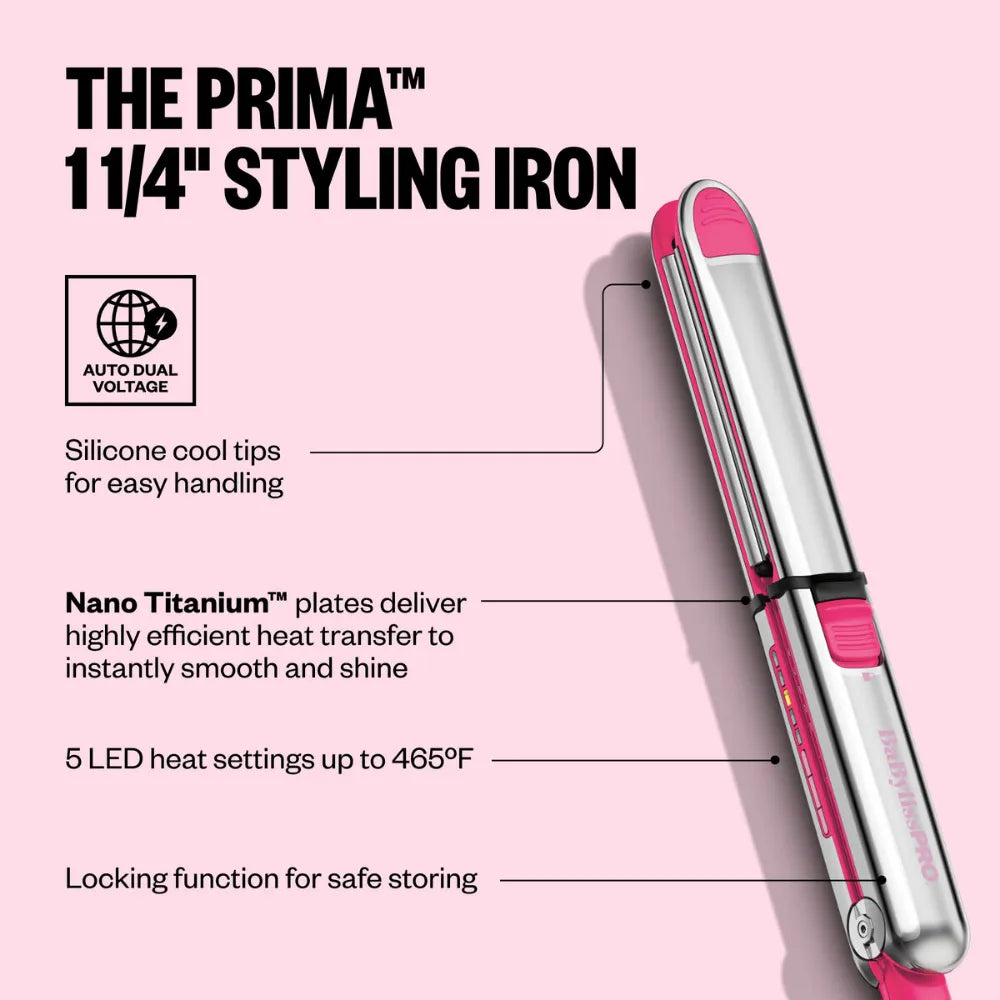 BABYLISSPRO PRIMA3000 1 1/4" STAINLESS STEEL STYLING IRON PINK RUSH | BNT3000THP