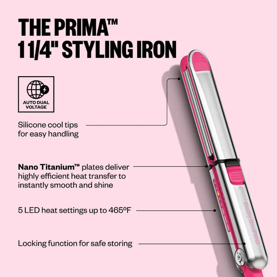 BABYLISSPRO PRIMA3000 1 1/4" STAINLESS STEEL STYLING IRON PINK RUSH | BNT3000THP