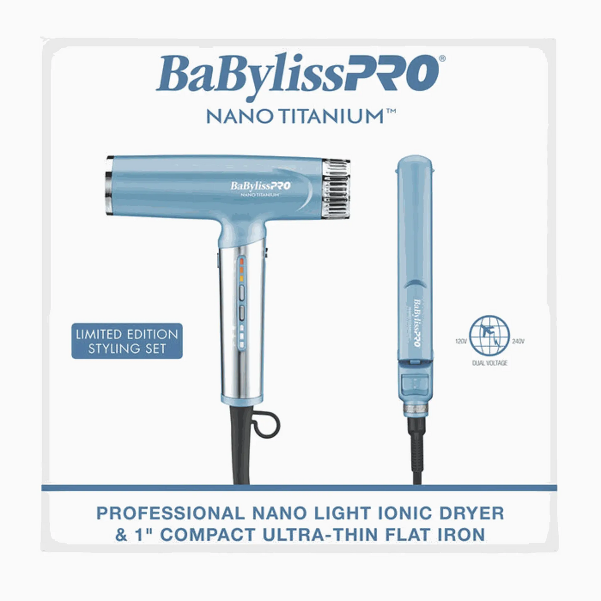 BABYLISS NANO TITANIUM LIMITED EDITION NANO LIGHT DRYER & 1" ULTRA-THIN FLAT IRON | BNTPP79
