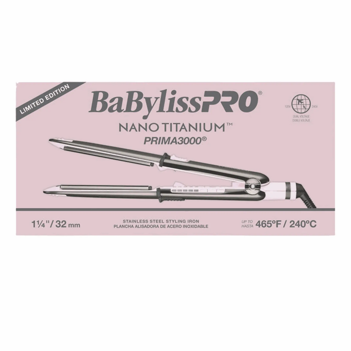 BABYLISSPRO NANO TITANIUM LIMITED EDITION 1.25" PRIMA3000 STAINLESS STEEL STYLING IRON | BNT3000TPK