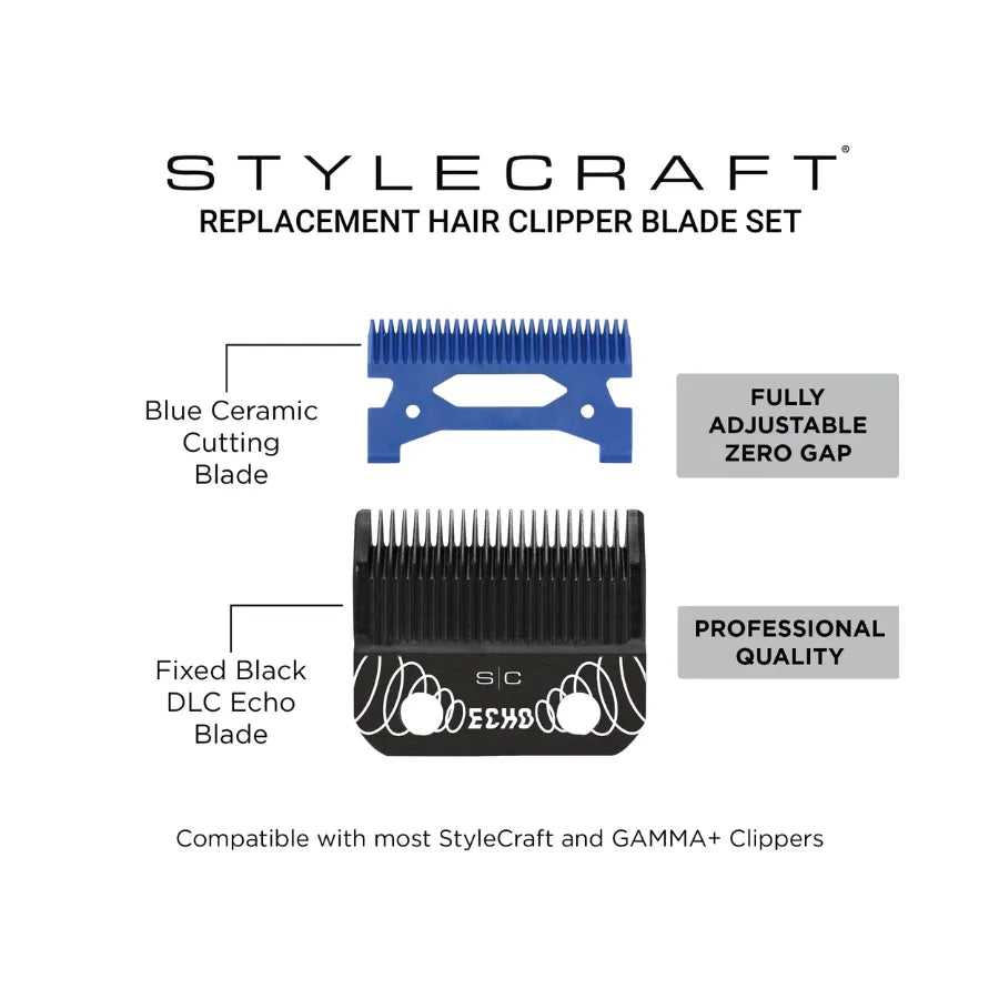STYLECRAFT BLACK DLC ECHO CLIPPER BLADE & BLUE CERAMIC CUTTER | SC554B