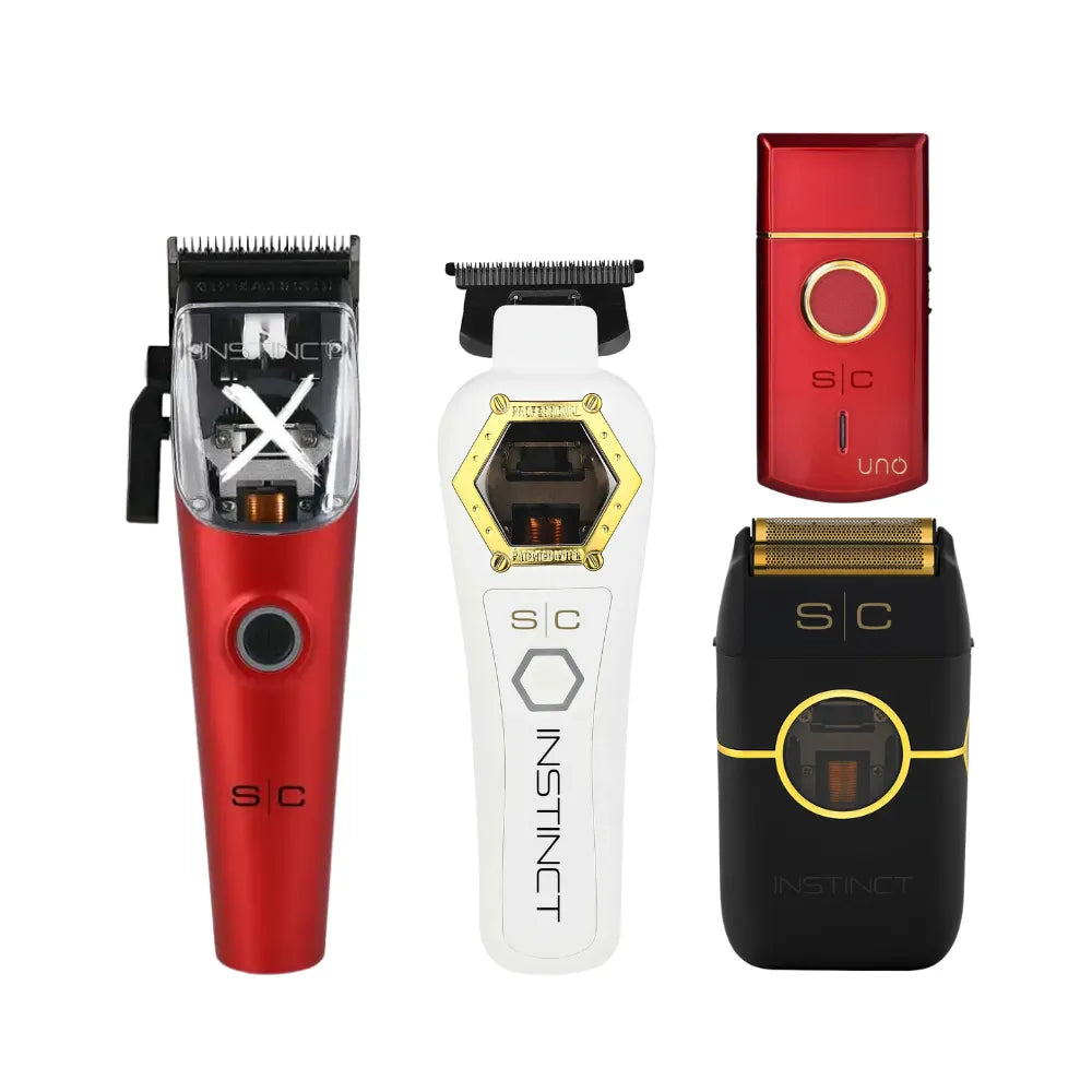 STYLECRAFT INSTINCT-X CLIPPER, INSTINCT METAL TRIMMER & FREE METAL SHAVER & UNO SHAVER - Red