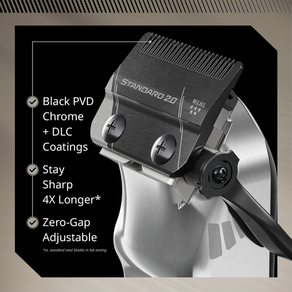 Hair clipper with features highlighted on a black background